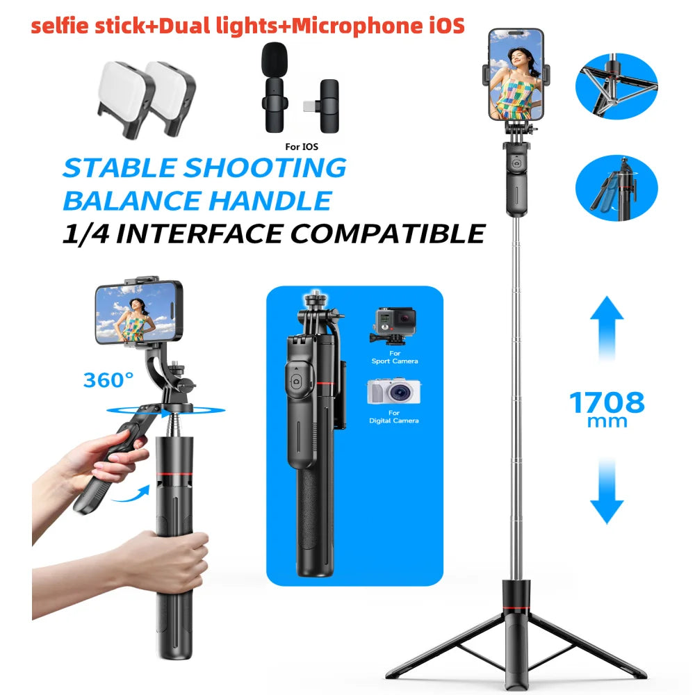 MEUYAG F16 170cm Selfie Stick Tripod with Fill Light