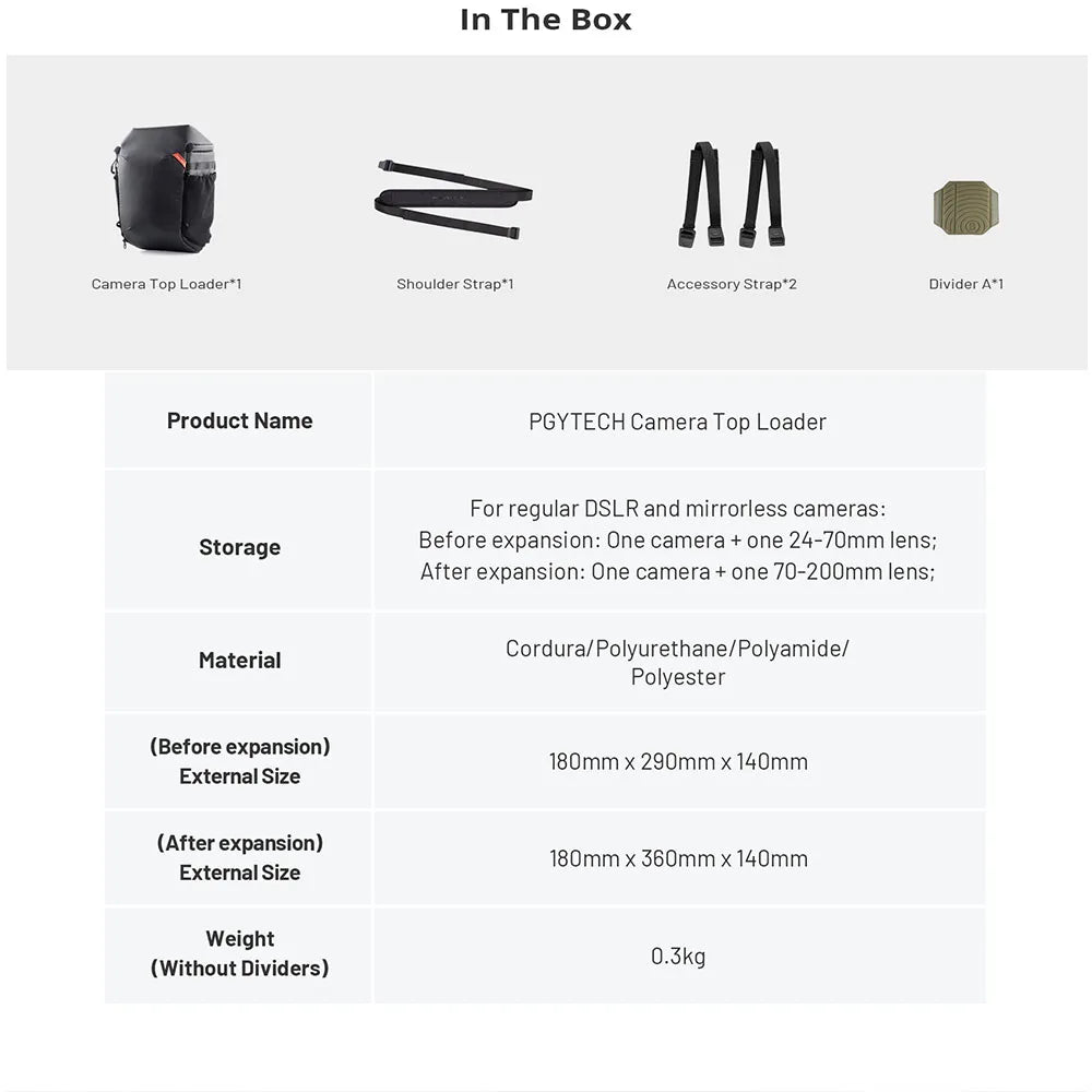 PGYTECH Camera Top Loader