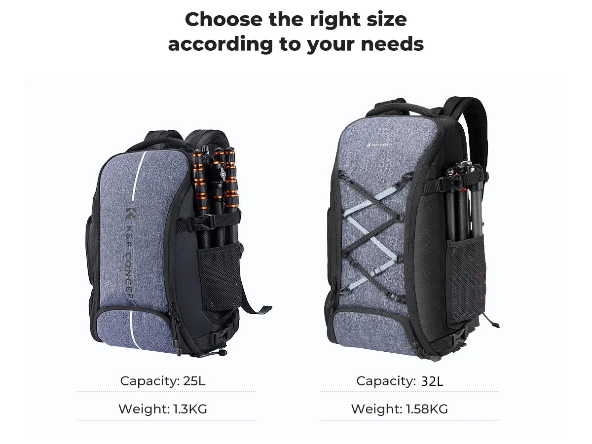 K&F Concept 25L/32L Large Camera Backpack with 15-Inch Laptop Compartment