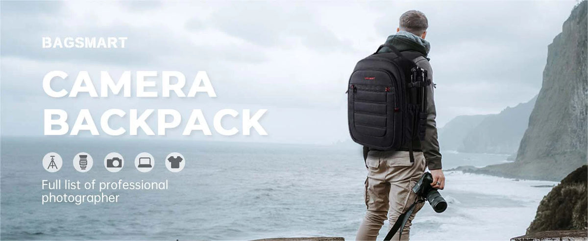 BAGSMART Expandable Camera Backpack with 15.6 Inch Laptop Compartment