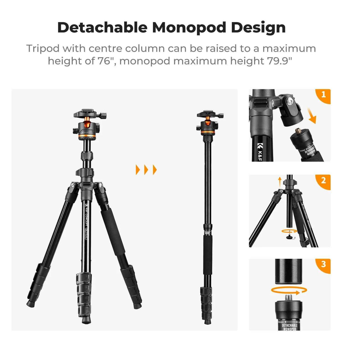 K&F O275A5 192cm Detachable Monopod Camera Tripod