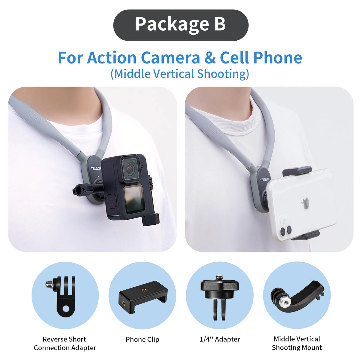 TELESIN Silicone Neck Mount for Action Cameras & Phones
