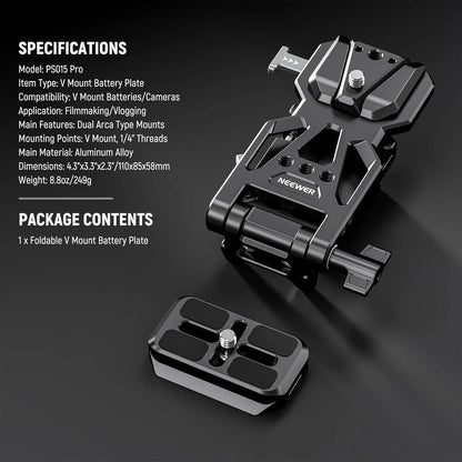 NEEWER Foldable V-Mount Battery Plate with Arca-Type Baseplate