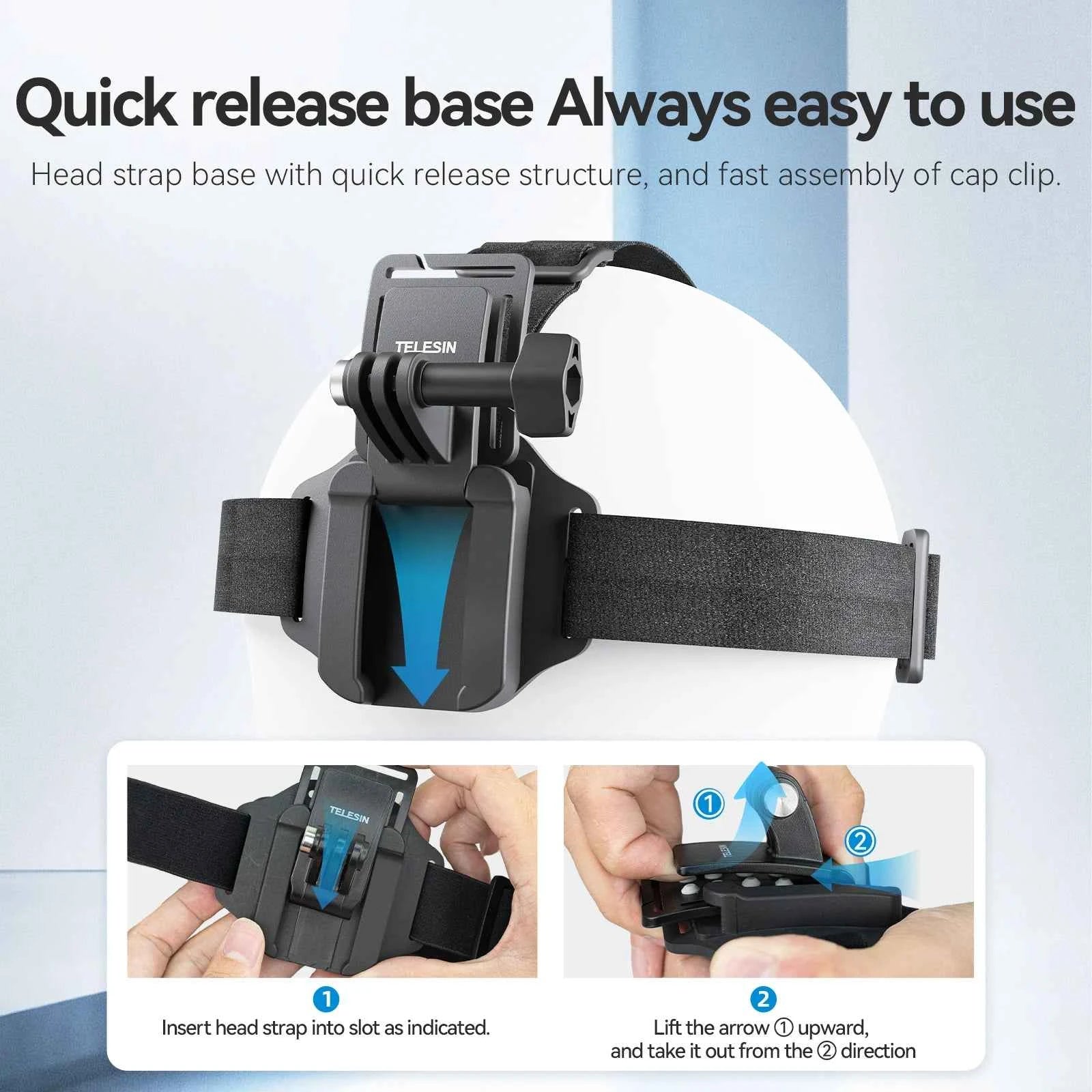 TELESIN 2-in-1 Action Camera Head Strap & Hat Clip