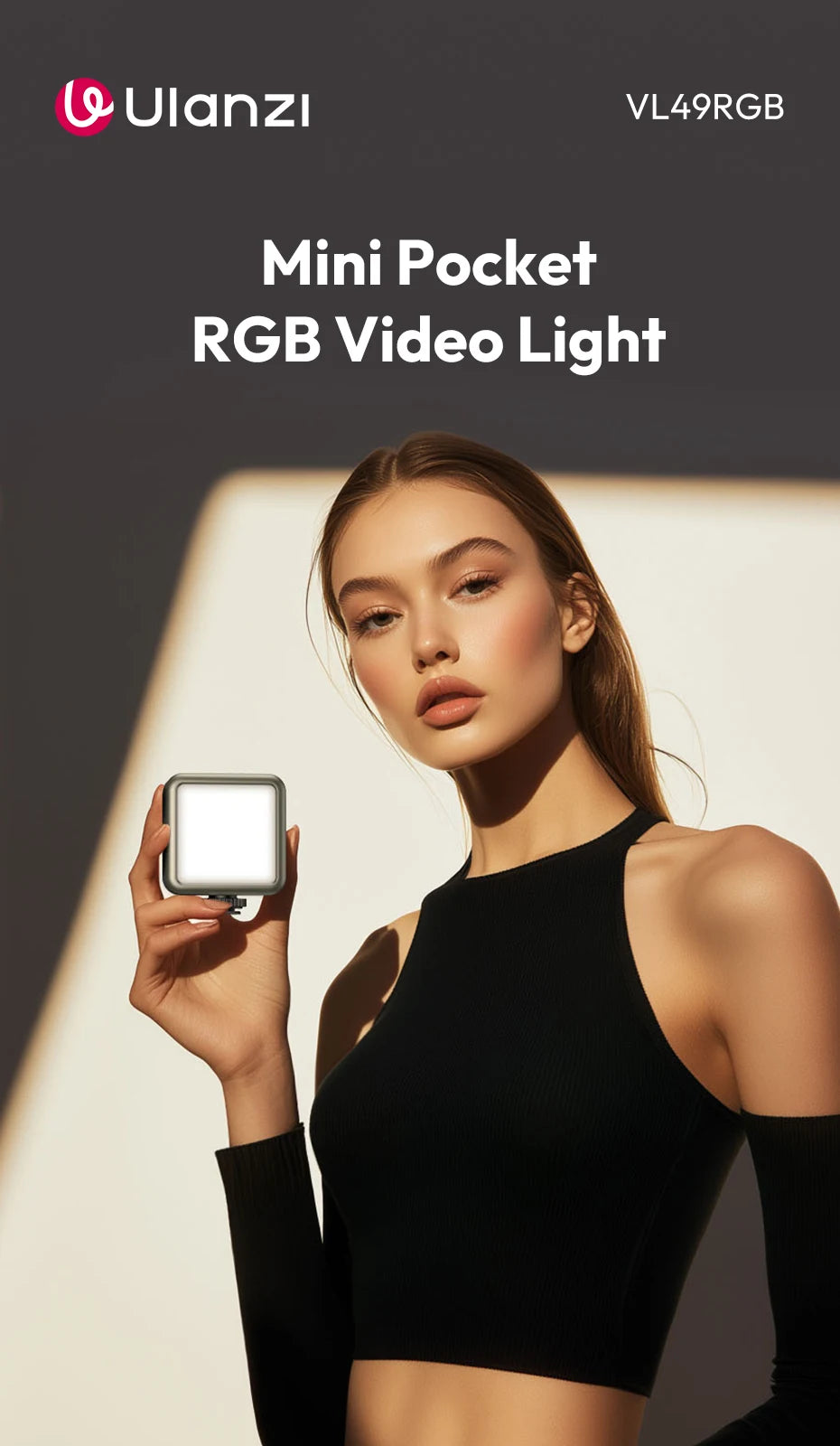 Ulanzi VL49 RGB mini LED video light used for portrait and creator lighting