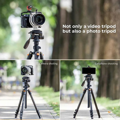K&F 162cm Aluminium Video Tripod with Phone Holder