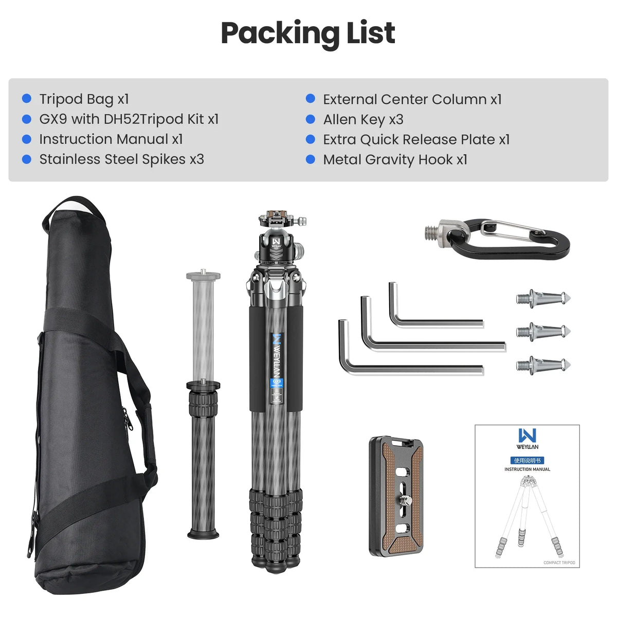 WEYLLAN GX9 Heavy-Duty Carbon Fibre Tripod