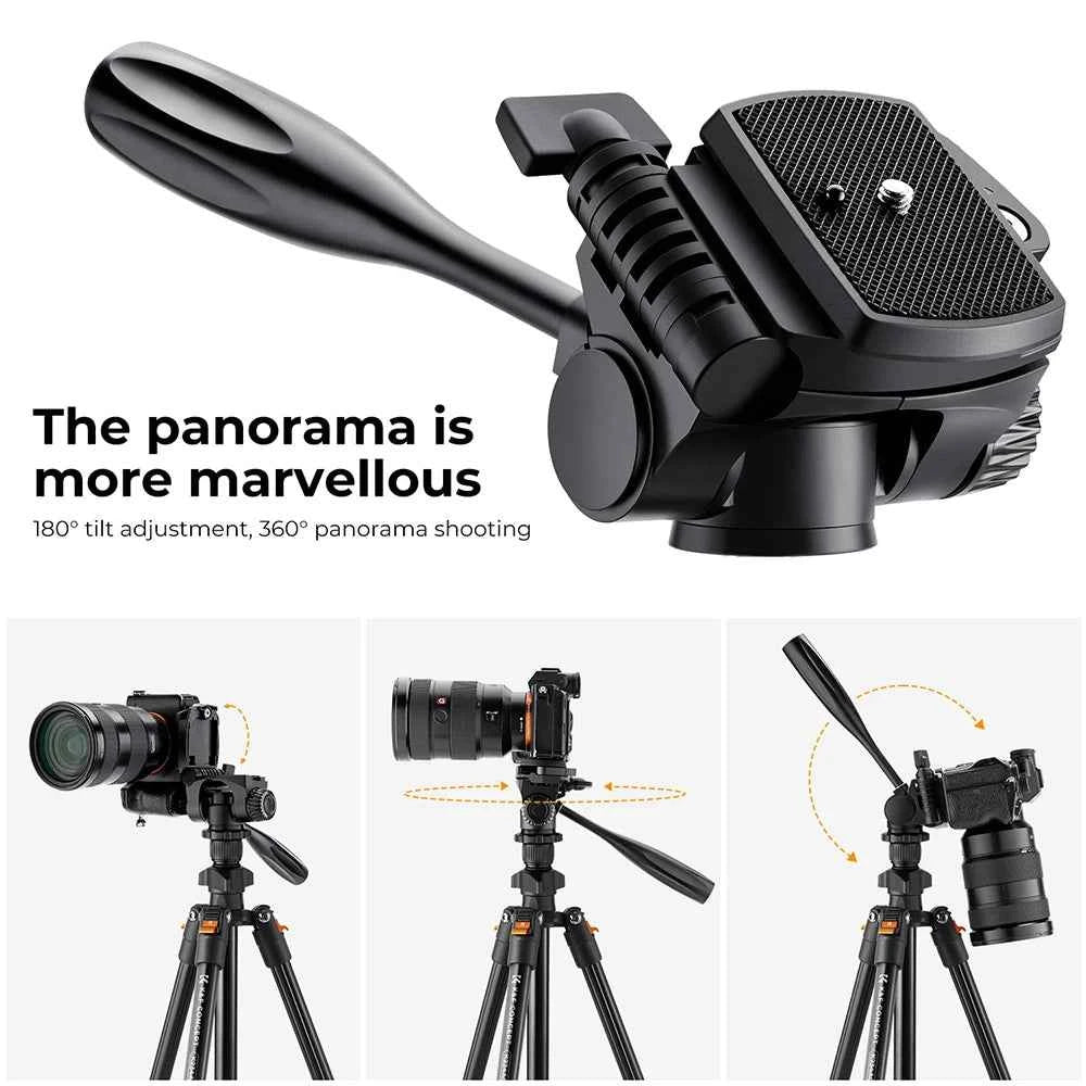 K&F 162cm Aluminium Video Tripod with Phone Holder