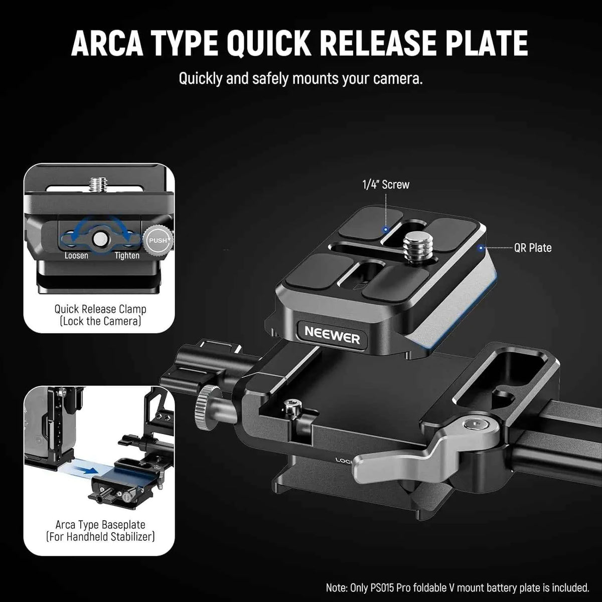 NEEWER Foldable V-Mount Battery Plate with Arca-Type Baseplate