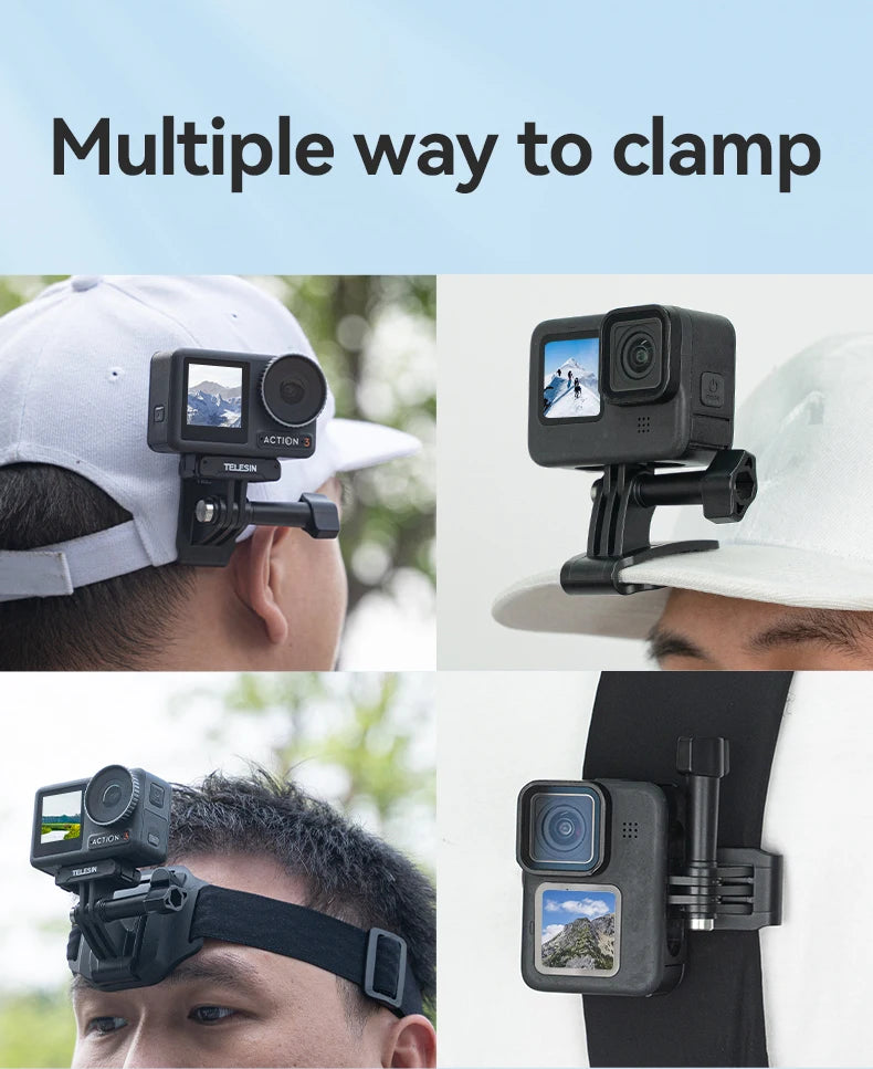 TELESIN 2-in-1 Action Camera Head Strap & Hat Clip