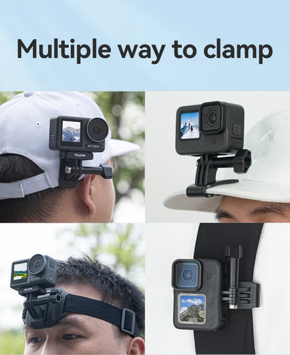 TELESIN 2-in-1 Action Camera Head Strap & Hat Clip