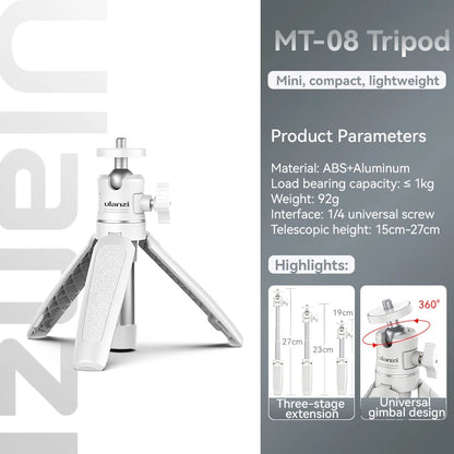 Ulanzi MT-08 White Mini Tripod and Hand Grip