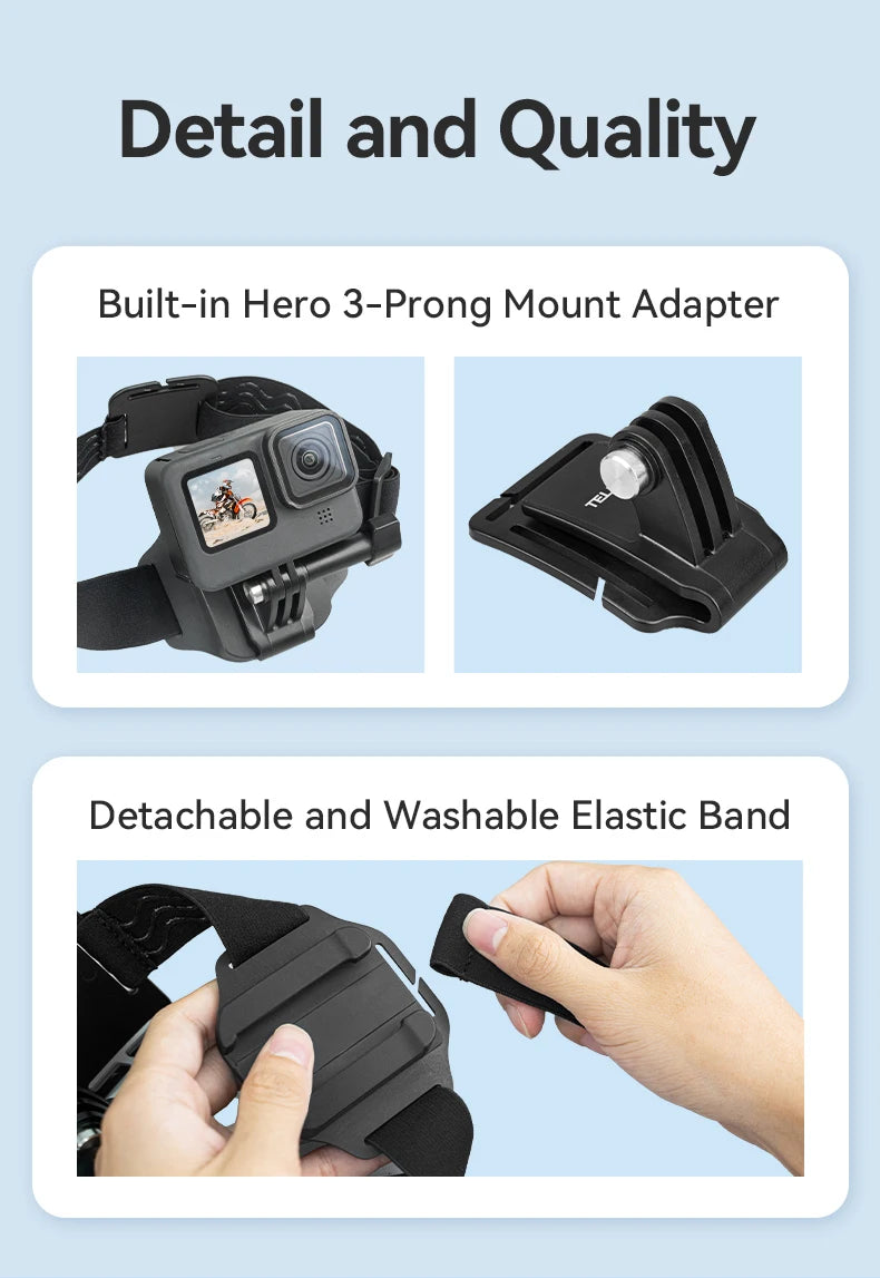 TELESIN 2-in-1 Action Camera Head Strap & Hat Clip