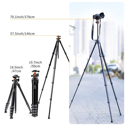 K&F Concept 70-Inch Compact Aluminium Travel Tripod – 15kg Load
