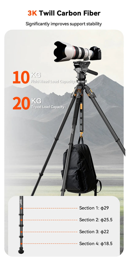 COMAN T1/T1S V5 Carbon Fibre Tripod with Video Head
