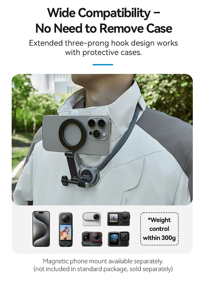 TELESIN 2-in-1 Neck Mount for Phone & Action Camera