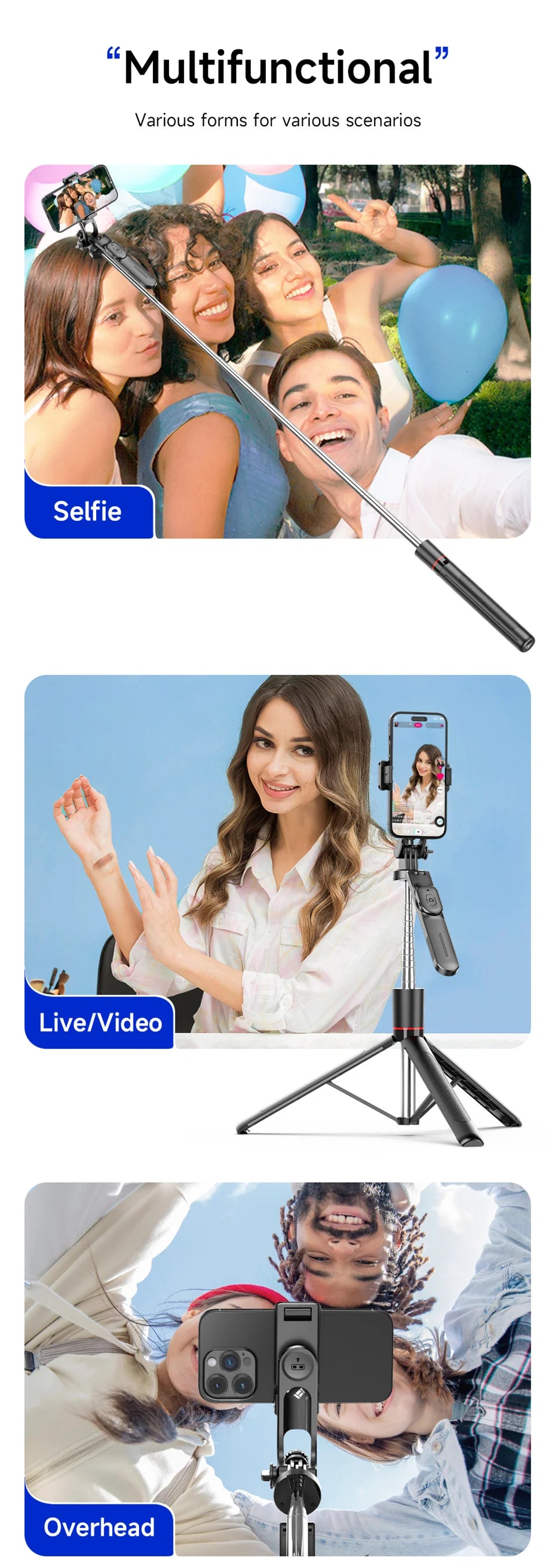 MEUYAG F16 170cm Selfie Stick Tripod with Fill Light