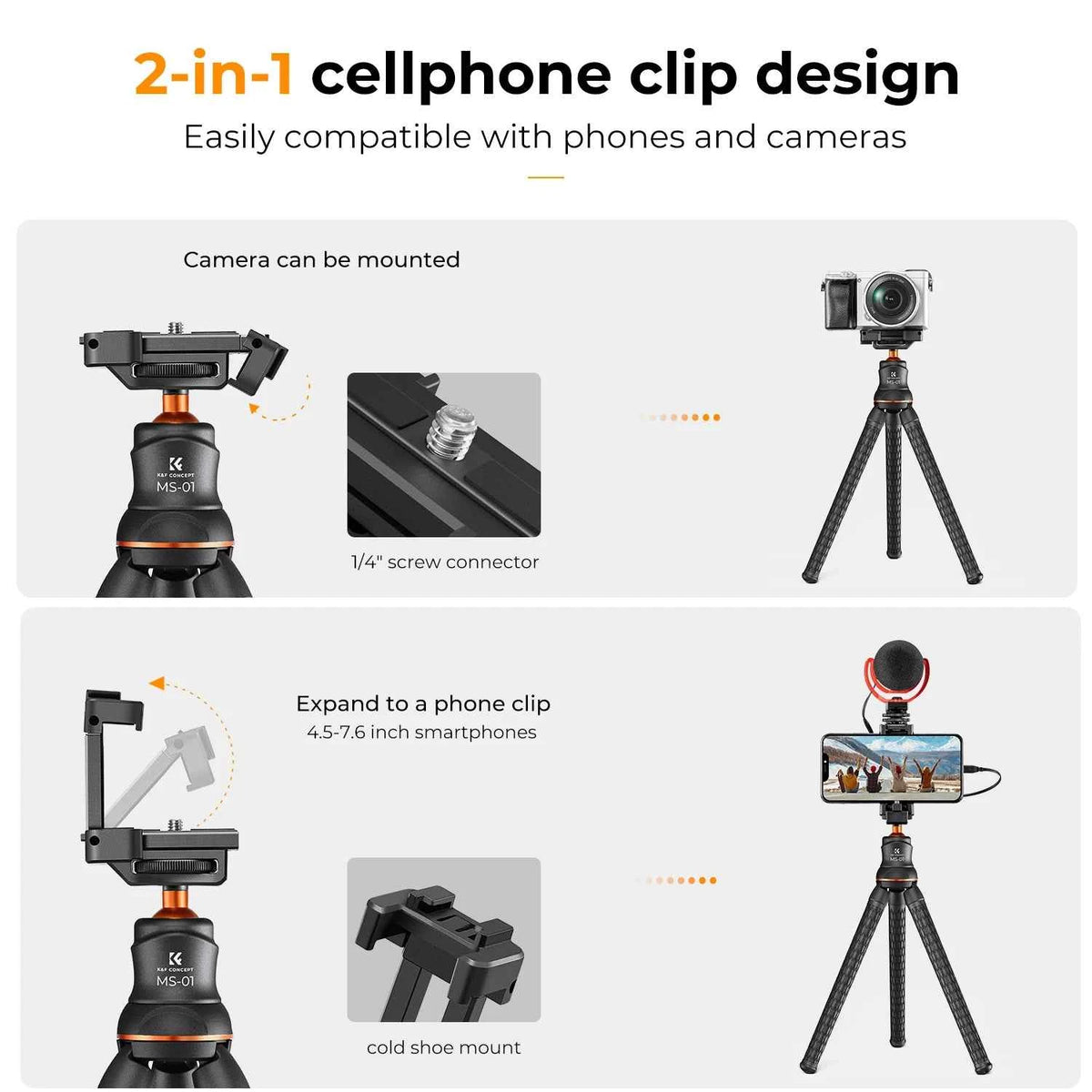 K&F MS01 Flexible Mini Phone Tripod with Remote