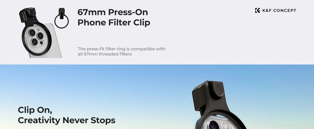 K&F Concept Clip-On Phone Lens Filter Kit - 58mm Clip / 1-4 Black Pro Mist
