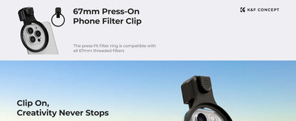 K&F Concept Clip-On Phone Lens Filter Kit - 58mm Clip / 1-4 Black Pro Mist