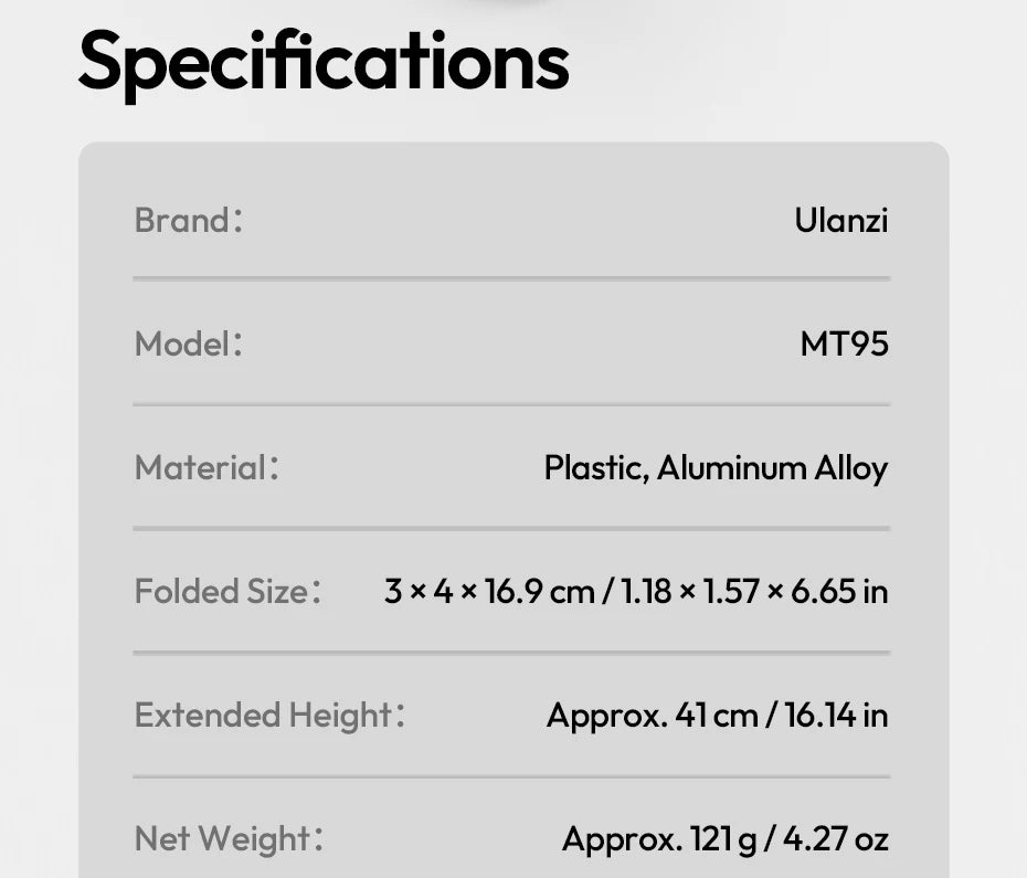 Ulanzi MT95 Mini Tripod & Selfie Stick for Action Cameras