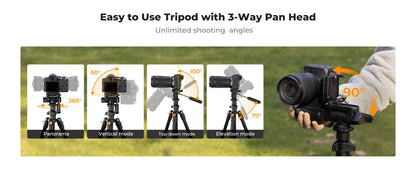 K&F 196cm Camera Tripod with 3-Way Head