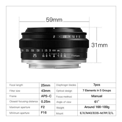 TTArtisan 25mm f/2 APS-C Manual Focus Lens