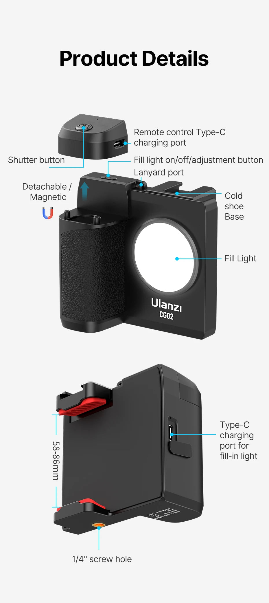 Ulanzi CG02 Smartphone Camera Grip with Fill Light & Bluetooth