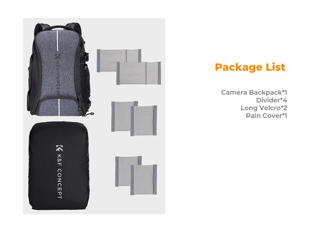 K&F Concept 25L Camera Backpack with Tripod Strap & Rain Cover