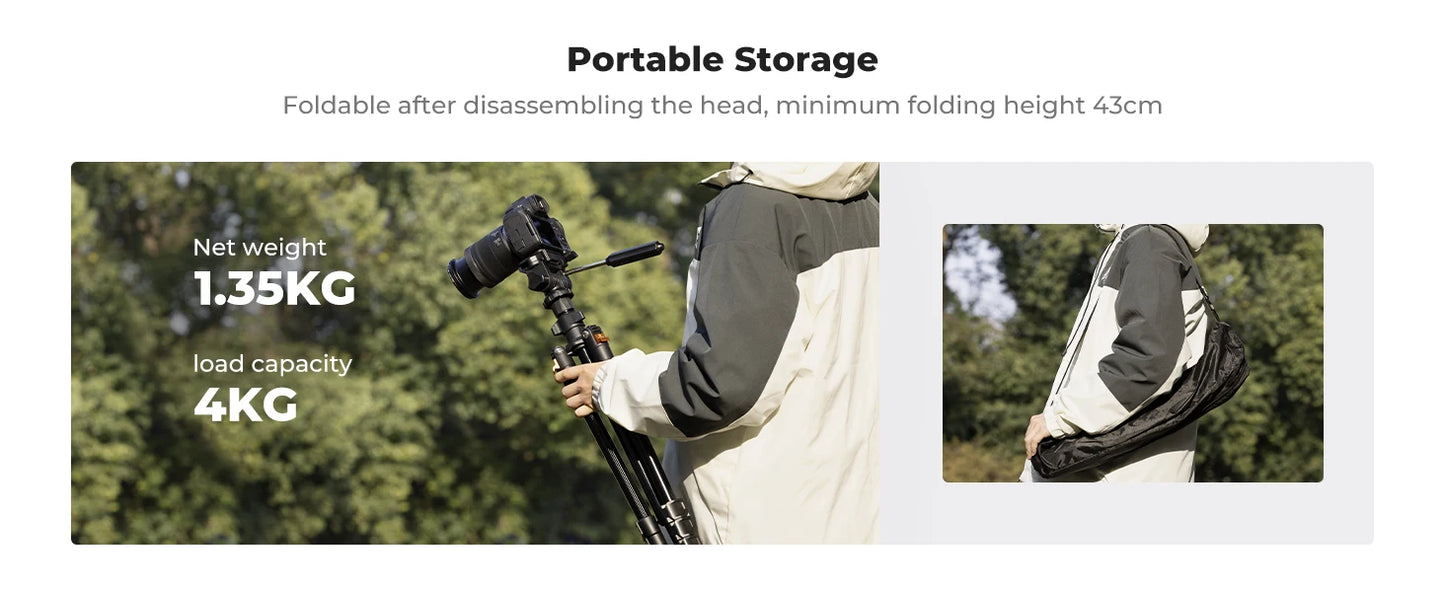 K&F 196cm Camera Tripod with 3-Way Head