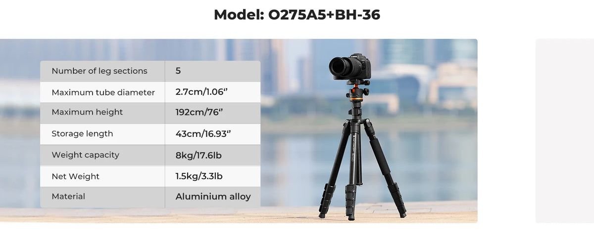 K&F O275A5 192cm Detachable Monopod Camera Tripod