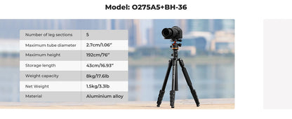 K&F O275A5 192cm Detachable Monopod Camera Tripod