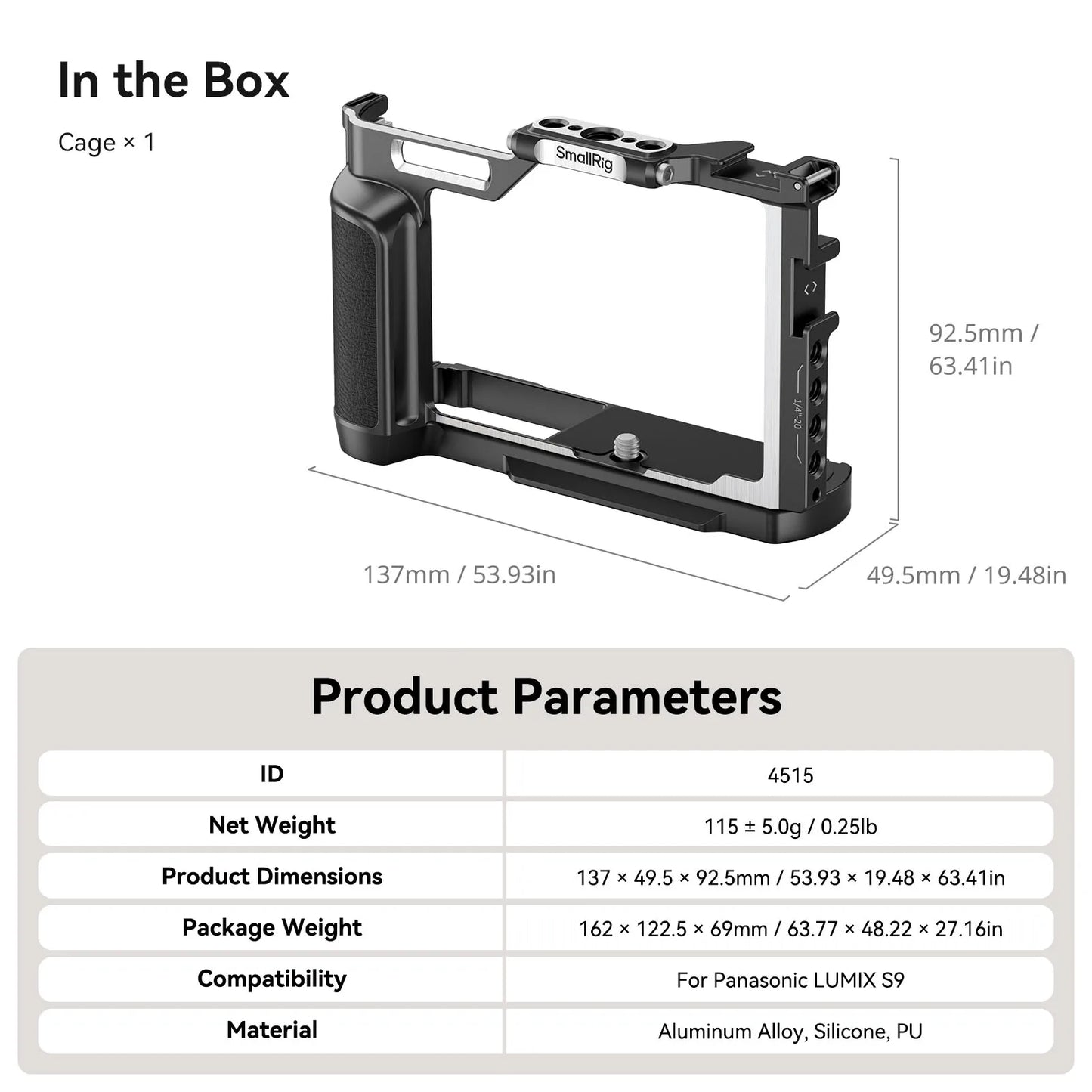 SmallRig 4515 Camera Cage for Panasonic Lumix S9