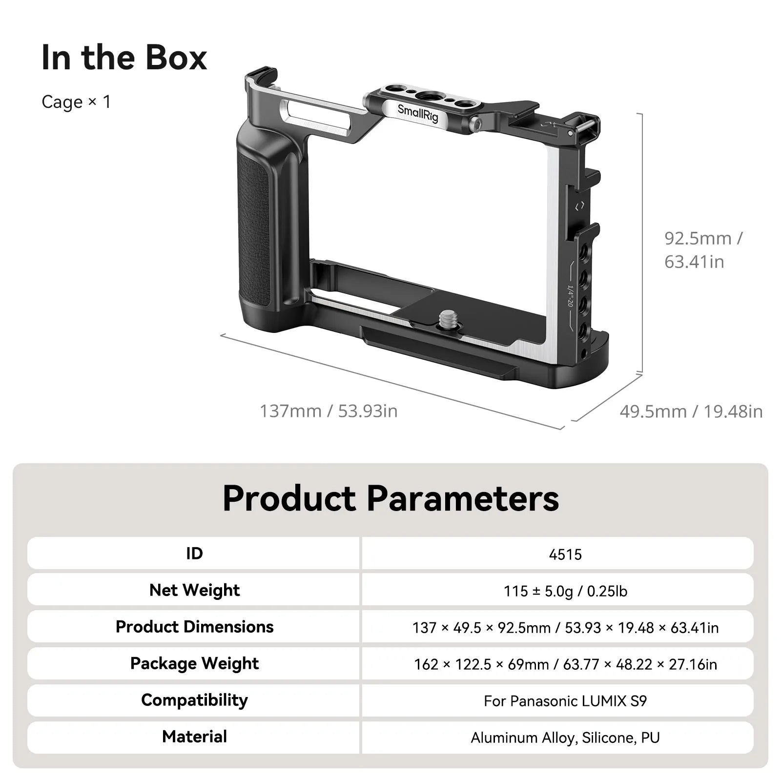 SmallRig 4515 Camera Cage for Panasonic Lumix S9