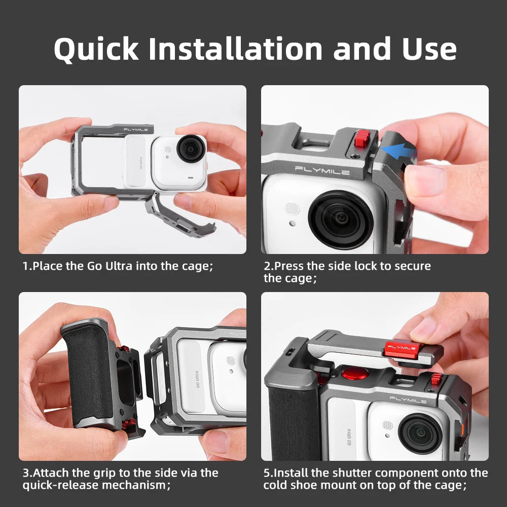 Flymile Camera Cage & Handle Grip Kit for Insta360 GO Ultra