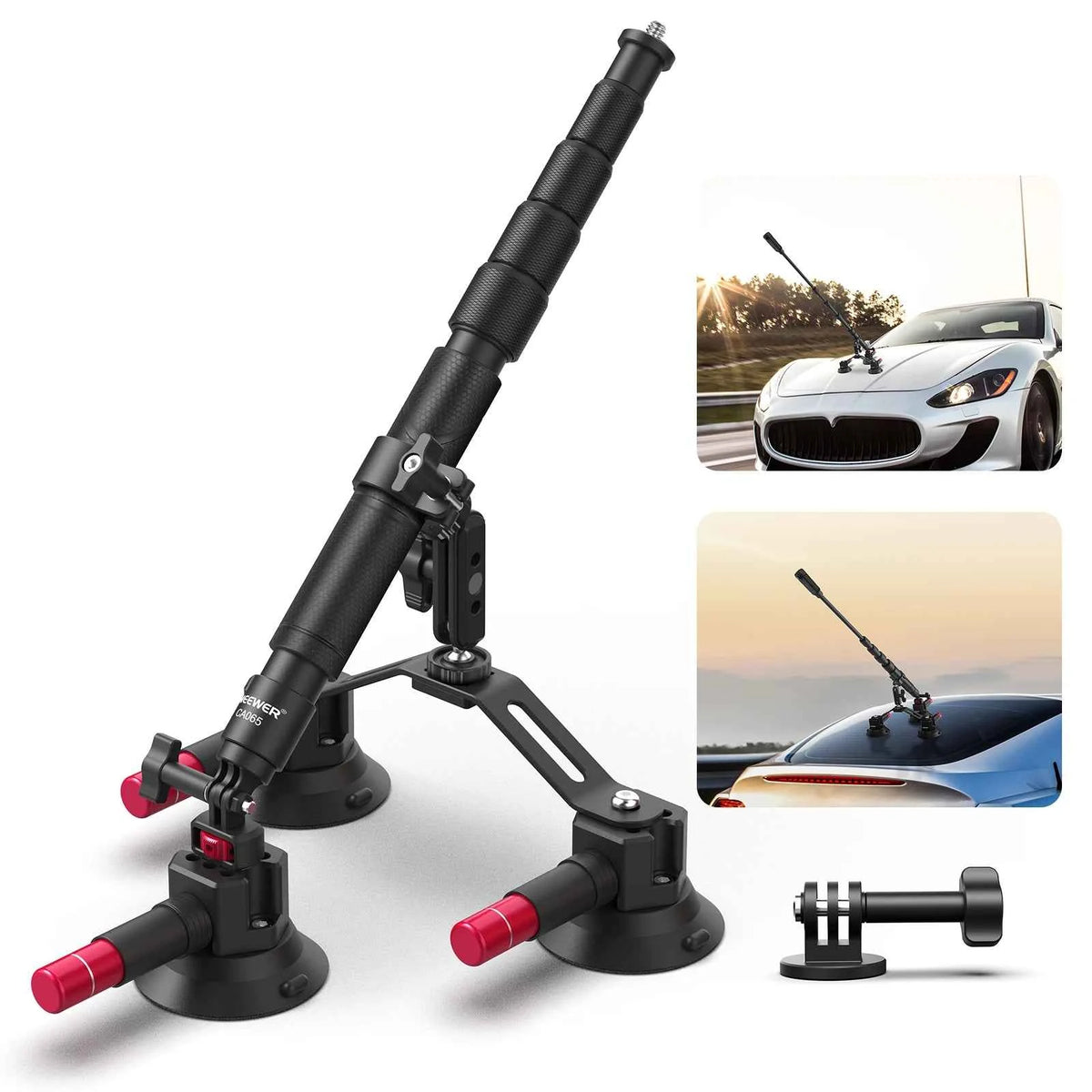 NEEWER Triple Suction Cup Car Mount Kit for Action Cameras