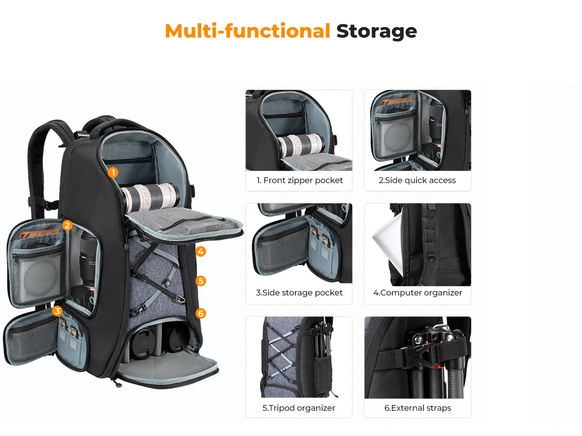 K&F Concept 25L/32L Large Camera Backpack with 15-Inch Laptop Compartment