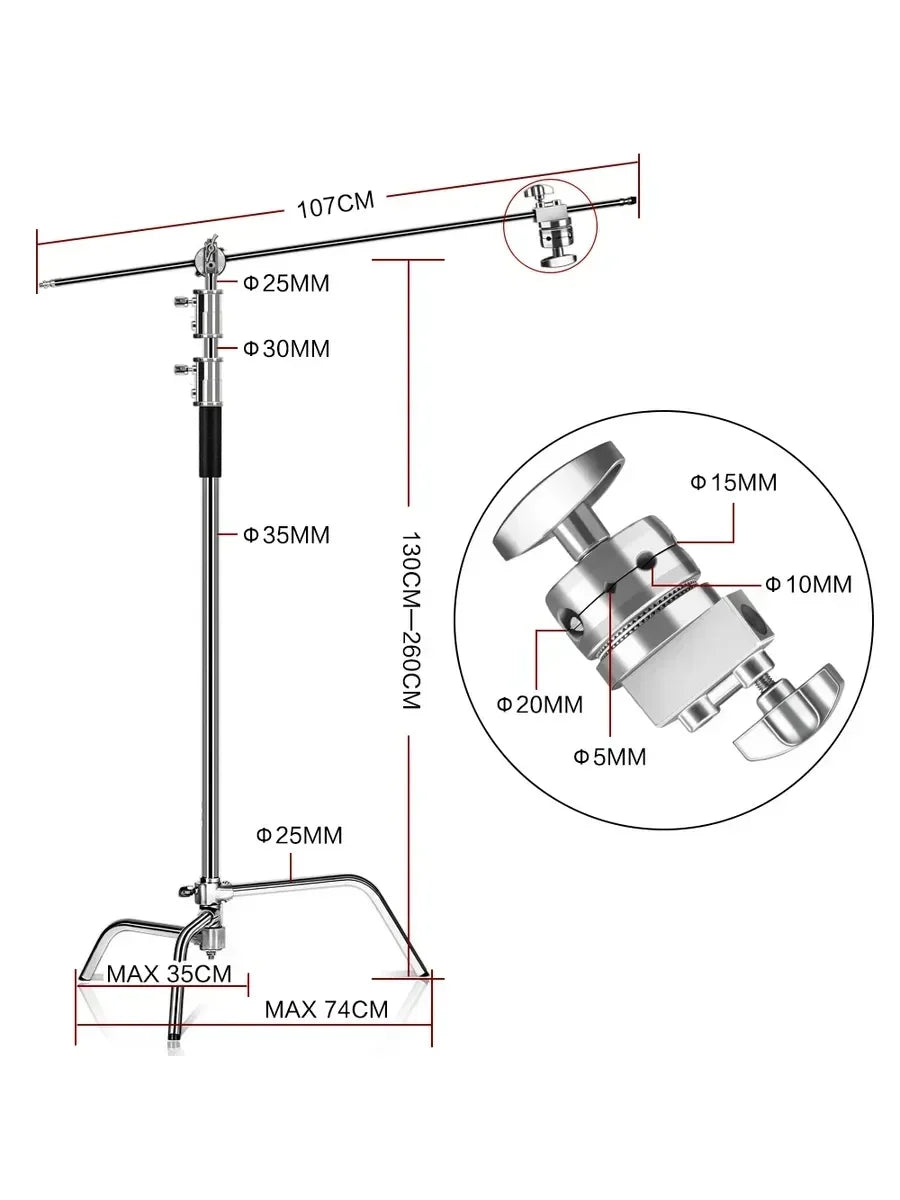 Heavy-Duty Stainless Steel Photography Light Stand