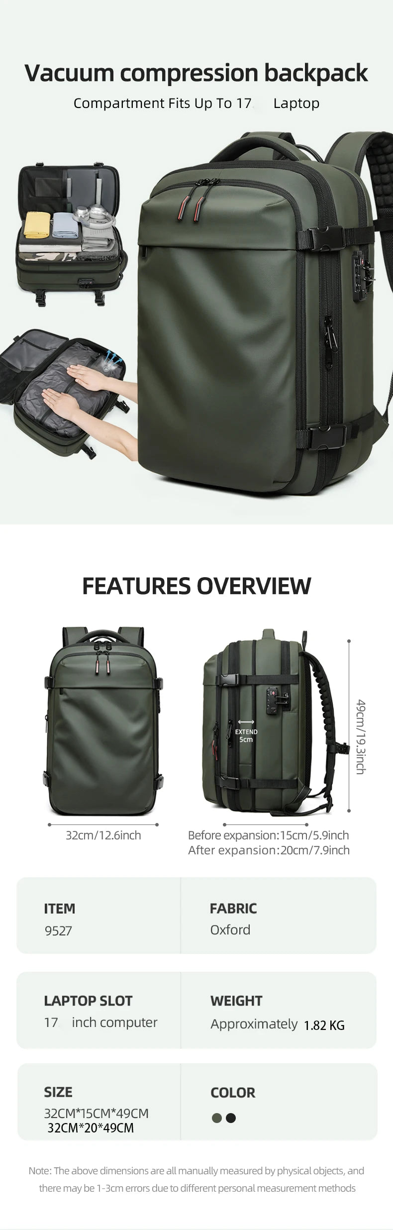 Vacuum Compression 17-Inch Laptop Travel Backpack