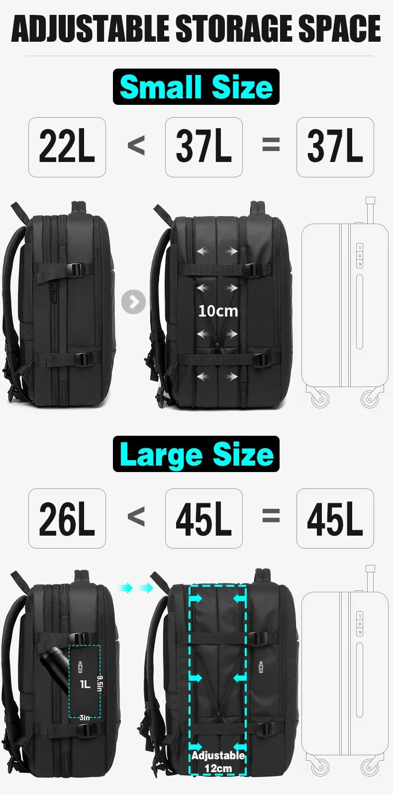 BANGE 17.3 Inch Expandable Travel Backpack with USB Port