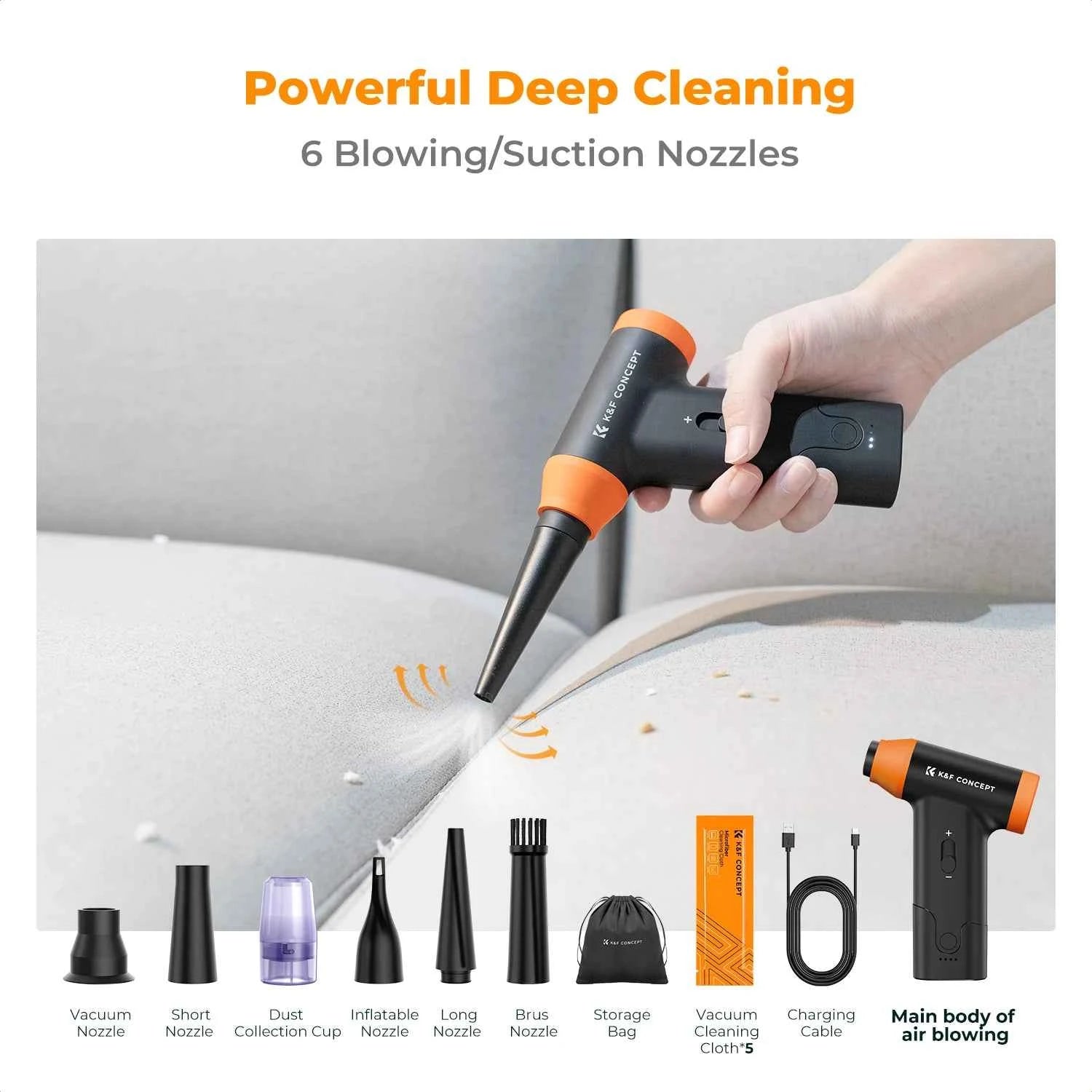 K&F CONCEPT Electric Air Duster Cordless Compressed Air Blower Suction for Computer,PC,Laptop Keyboard,Car,Camera Dust Cleaner