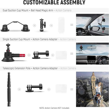 NEEWER Triple Suction Cup Car Mount Kit for Action Cameras