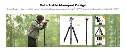 K&F O275A5 192cm Detachable Monopod Camera Tripod