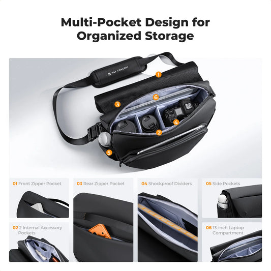 K&F Concept 15L Camera Sling Bag for DSLR & Mirrorless Cameras - Black