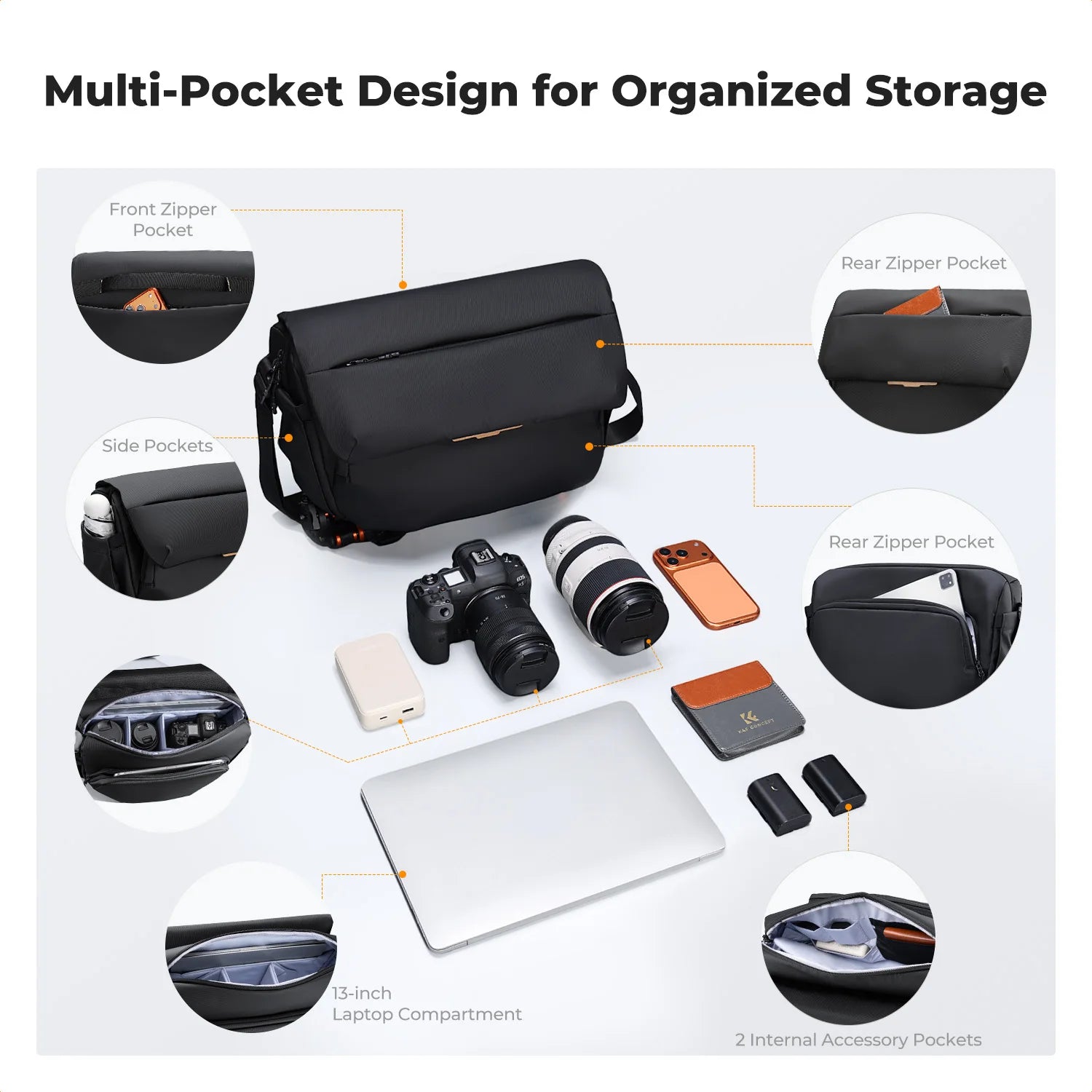 K&F Concept 15L Camera Sling Bag for DSLR & Mirrorless Cameras