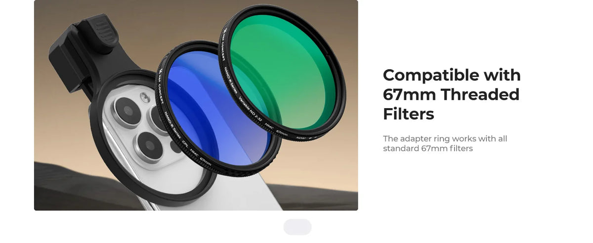 K&F Concept Clip-On Phone Lens Filter Kit - 67mm Clip / 1-8 Black Pro Mist