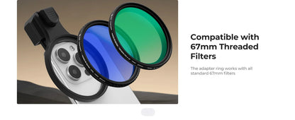 K&F Concept Clip-On Phone Lens Filter Kit - 67mm Clip / 1-8 Black Pro Mist