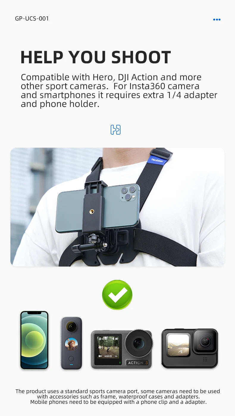 TELESIN Action Camera Chest Harness Mount