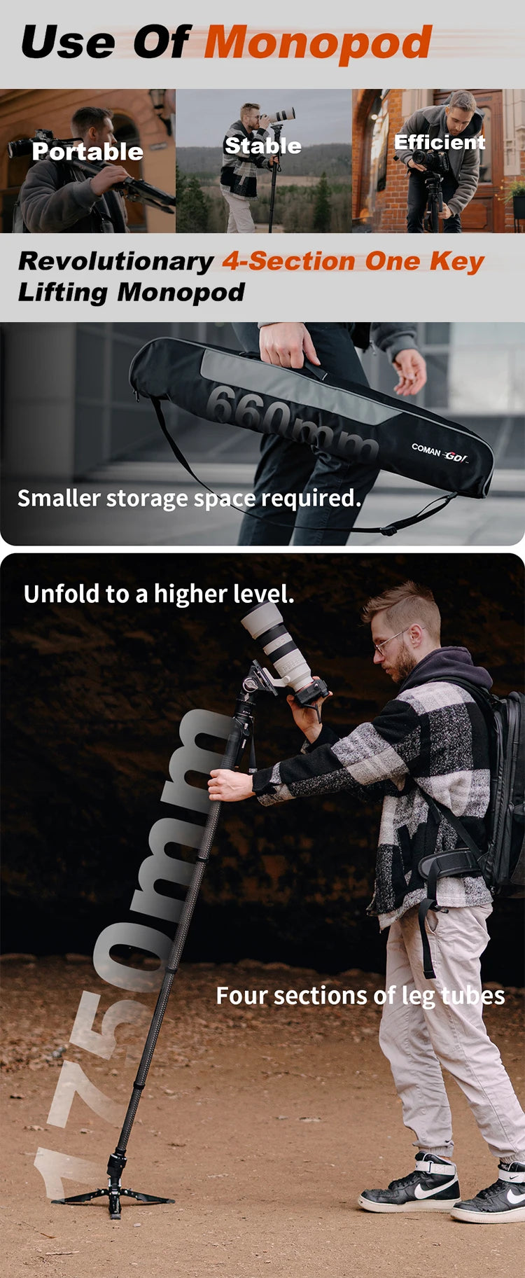 COMAN M1 Series Carbon Fibre Camera Monopod