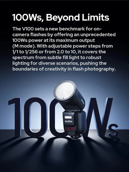Godox V100 100Ws TTL Round Head Camera Flash
